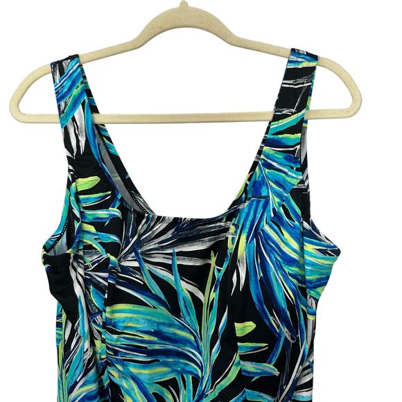 Azul Tankini Swimsuit Womens 24W Tropical Floral Green Blue Black Pool Beach - Picture 7 of 8